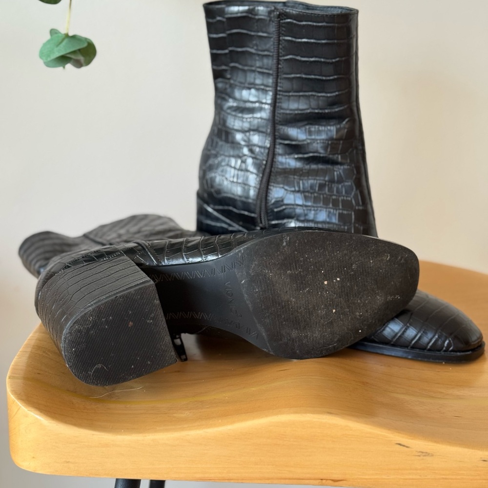 Vionic Harper Booties Black Croc-Patterned Heeled… - image 8